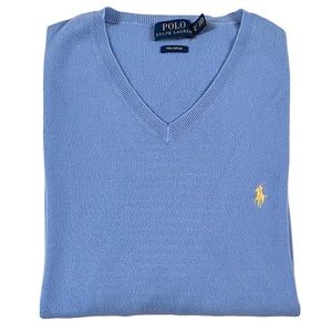 POLO RALPH LAUREN PIMA V-NECK SWEATER LIGHT BLUE SIZE X-LARGE